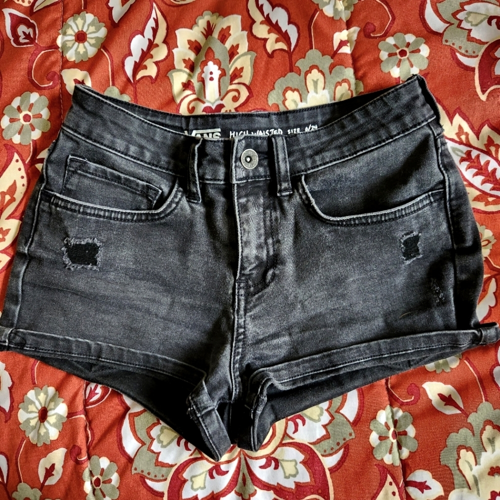 Van's High Rise Distressed Faded Black Jean Shorts Size 0/24